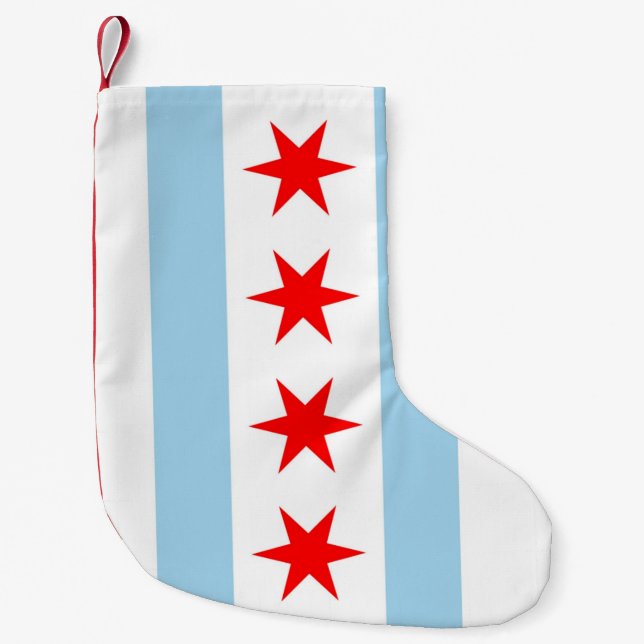 Calcetín Navideño Pequeño Navidades con bandera de Chicago, Estados Unidos (Anverso)