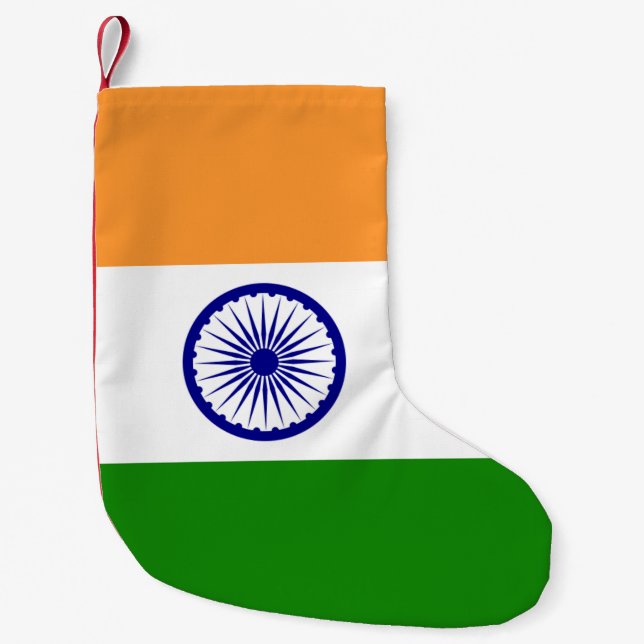 Calcetín Navideño Pequeño Navidades con bandera de India (Anverso)