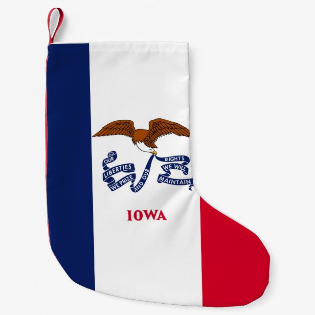 Calcetín Navideño Pequeño Navidades con bandera de Iowa, Estados Unidos (Anverso)