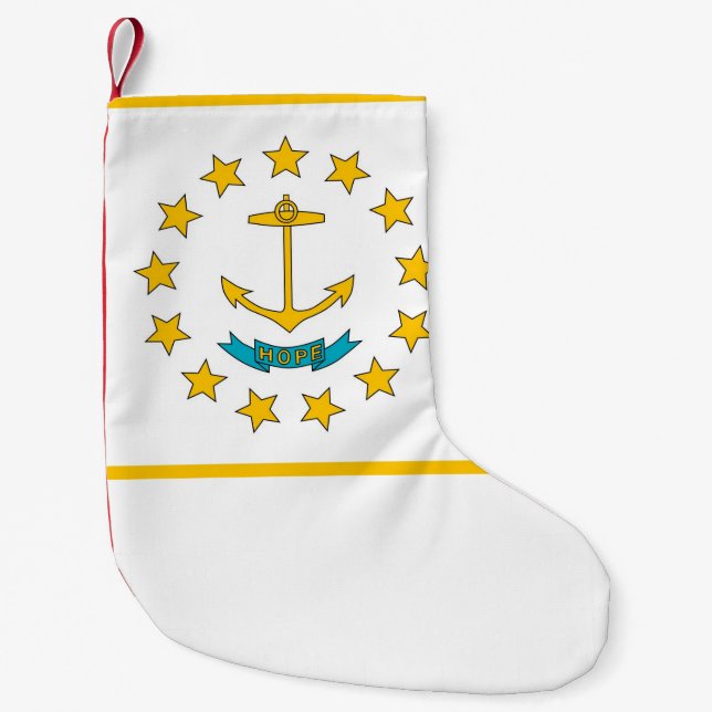 Calcetín Navideño Pequeño Navidades con bandera de la isla Rhode (Anverso)