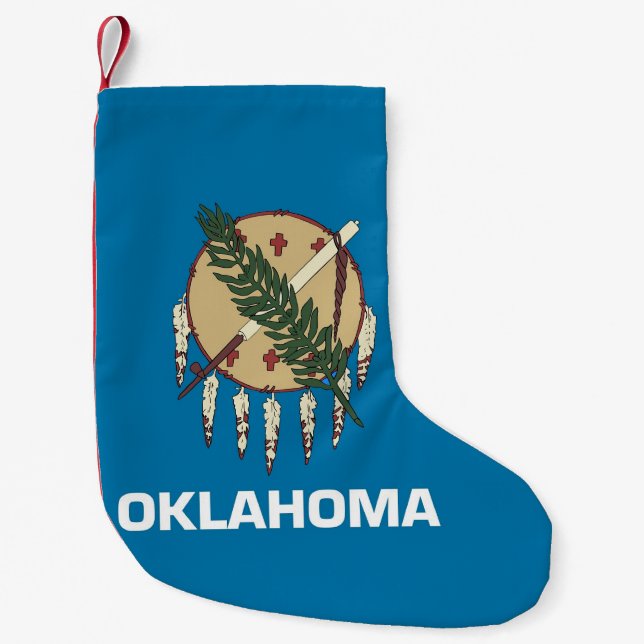 Calcetín Navideño Pequeño Navidades con bandera de Oklahoma (Anverso)