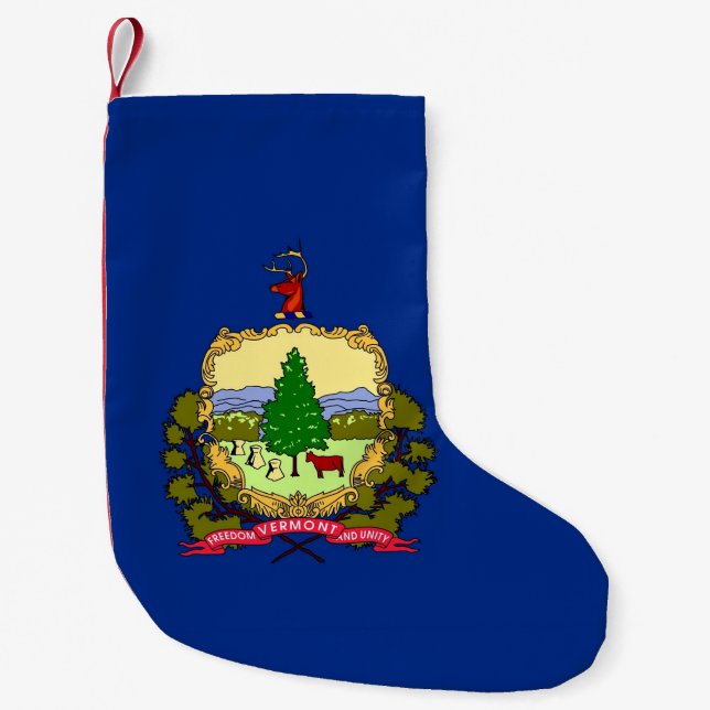 Calcetín Navideño Pequeño Navidades con bandera de Vermont (Anverso)