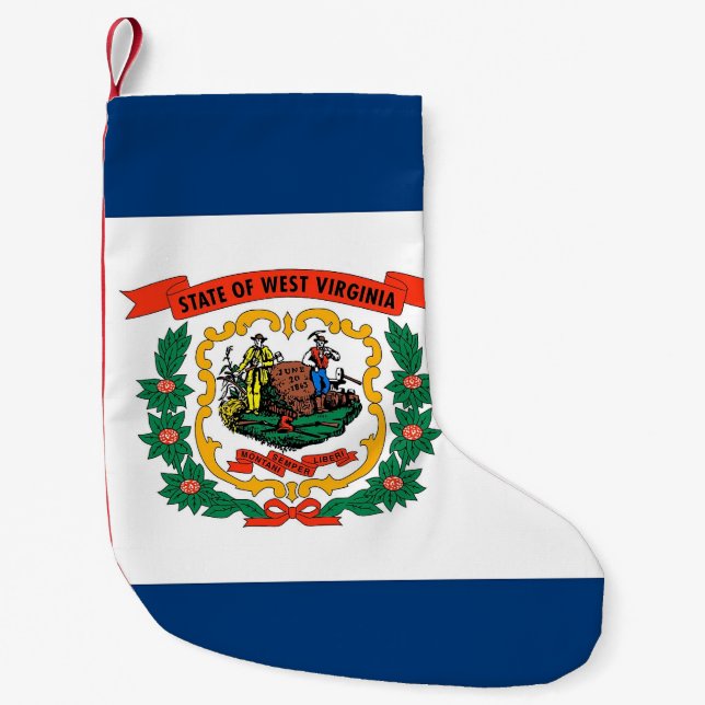 Calcetín Navideño Pequeño Navidades con bandera de Virginia Occidental (Anverso)