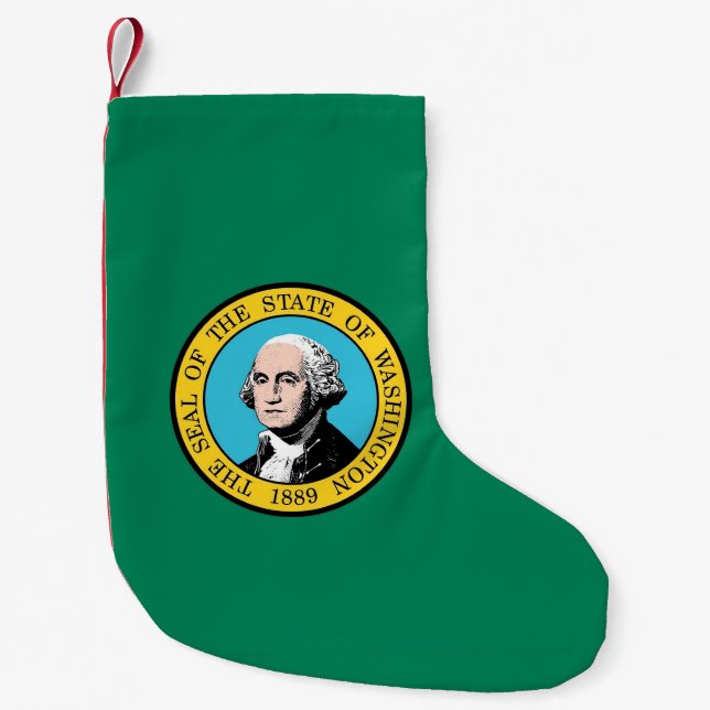 Calcetín Navideño Pequeño Navidades con bandera del estado de Washington (Anverso)