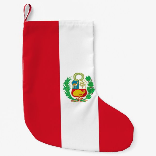 Calcetín Navideño Pequeño Navidades con bandera del Perú (Anverso)