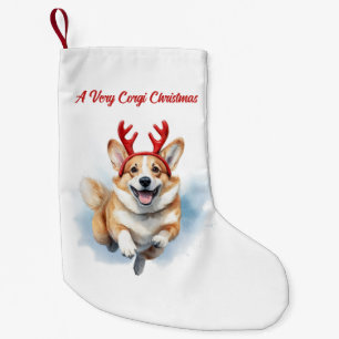 Calcetín Navideño Pequeño Navidades Corgi con corbatas de renos saltando