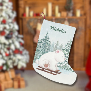 Calcetín Navideño Pequeño Navidades cortan oso polar en esquisto en nieve fo