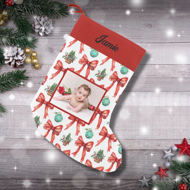 Calcetín Navideño Pequeño Navidades cortos arcos rojos (Subido por el creador)