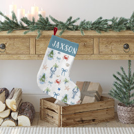 Calcetín Navideño Pequeño Navidades costeros Nautical Personalized