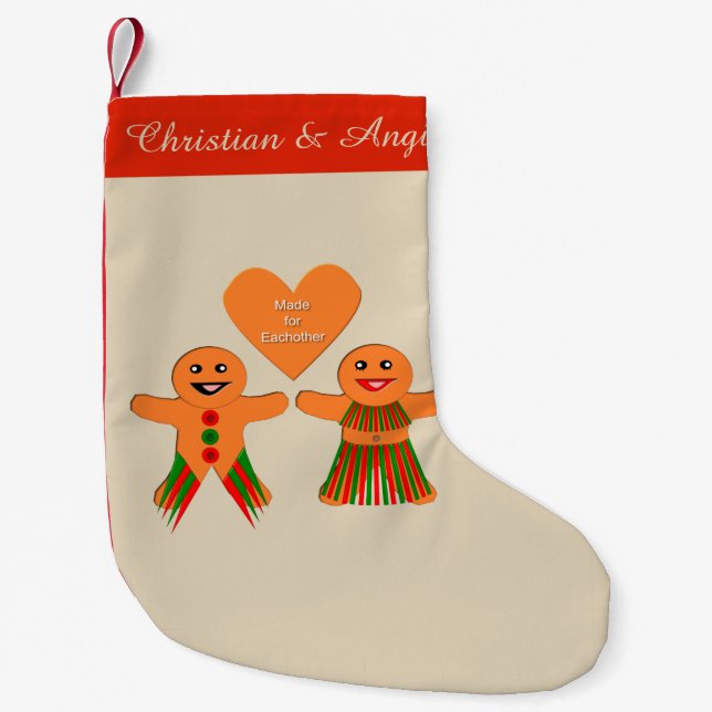 Calcetín Navideño Pequeño Navidades Cuidados Gingerbread Pareja Personalizad (Anverso)