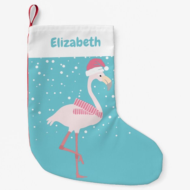 Calcetín Navideño Pequeño Navidades Cute Flamingo (Anverso)