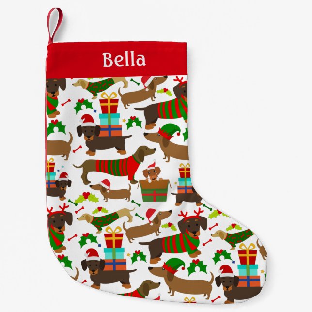 Calcetín Navideño Pequeño Navidades Dachshund Cute Perro Mascota (Anverso)