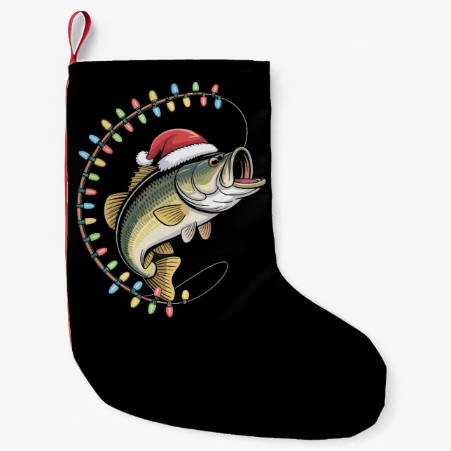 Calcetín Navideño Pequeño Navidades Dad Bass Fish Funny Pescador (Anverso)