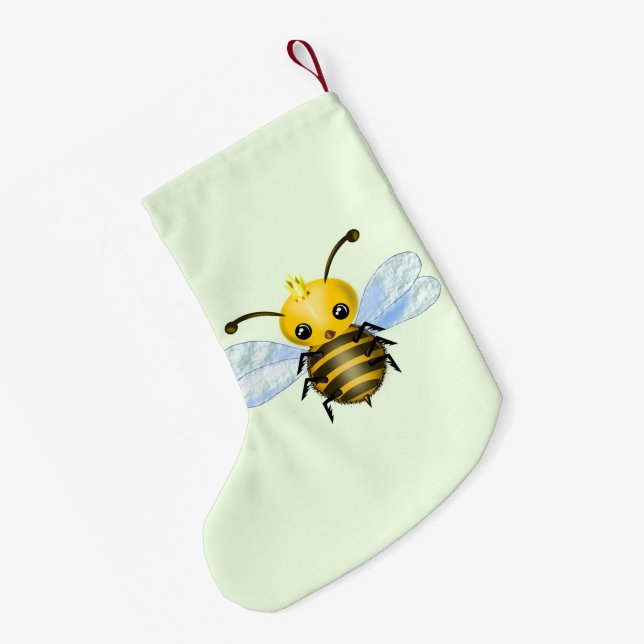 Calcetín Navideño Pequeño Navidades de abejas reina lindo levantándose (Anverso (colgado))