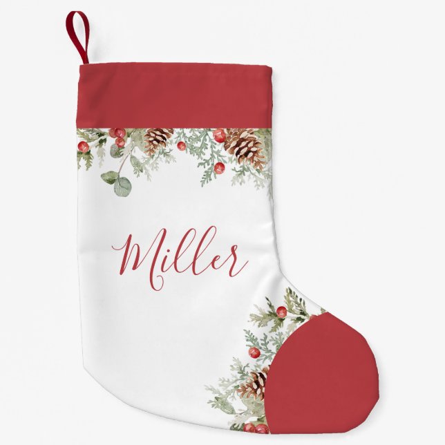 Calcetín Navideño Pequeño Navidades de acuarela rústica (Anverso)