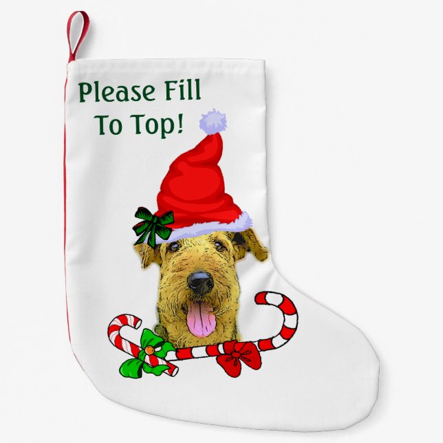 Calcetín Navideño Pequeño Navidades de Airedale Terrier (Anverso)
