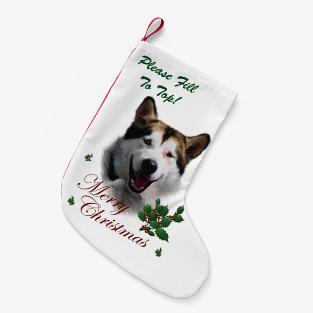 Calcetín Navideño Pequeño Navidades de Alaskan Malamute (Frente (Colgado))