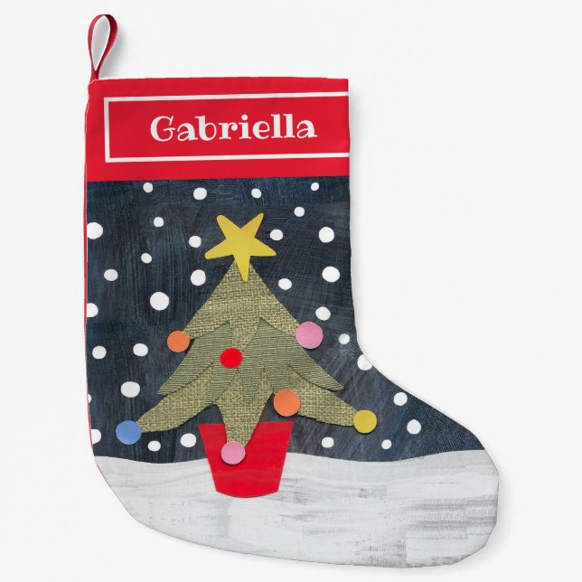 Calcetín Navideño Pequeño Navidades de árbol de Navidad personalizados hacie (Anverso)