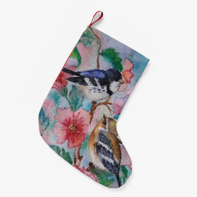 Calcetín Navideño Pequeño Navidades de Aves Cutas Alzando (Frente (Colgado))