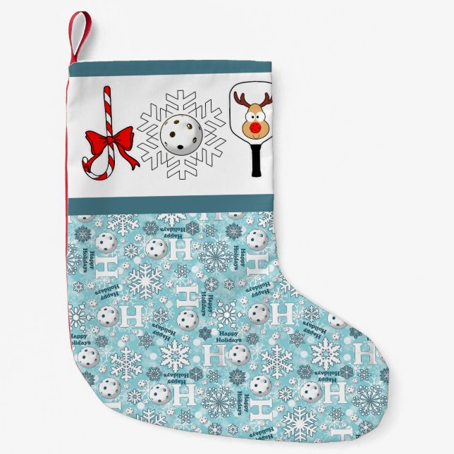 Calcetín Navideño Pequeño Navidades de baloncesto disfrutan reno azul y blan (Anverso)