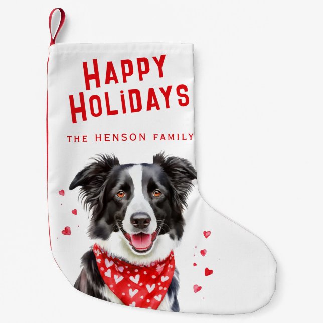 Calcetín Navideño Pequeño Navidades de Bandana en Frontera Collie Red Heart (Anverso)