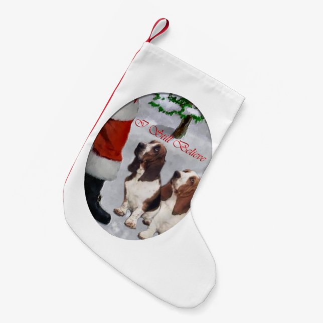 Calcetín Navideño Pequeño Navidades de Basset Hound (Frente (Colgado))