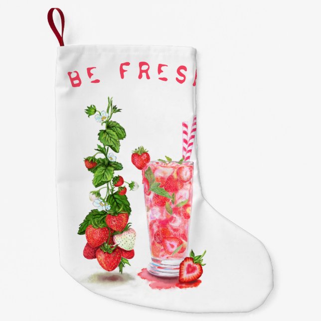 Calcetín Navideño Pequeño Navidades de bebidas de fresa Stocking Personaliza (Anverso)