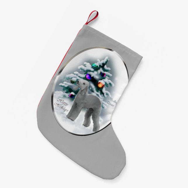 Calcetín Navideño Pequeño Navidades de Bedlington Terrier (Frente (Colgado))