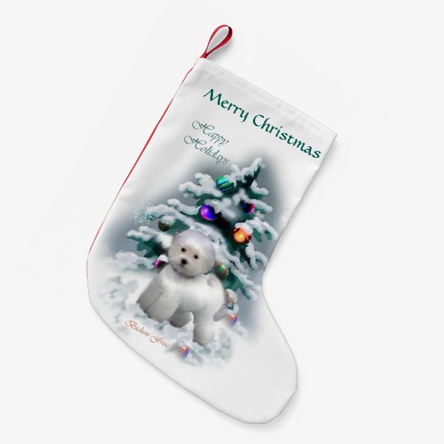 Calcetín Navideño Pequeño Navidades de Bichon Frise (Frente (Colgado))