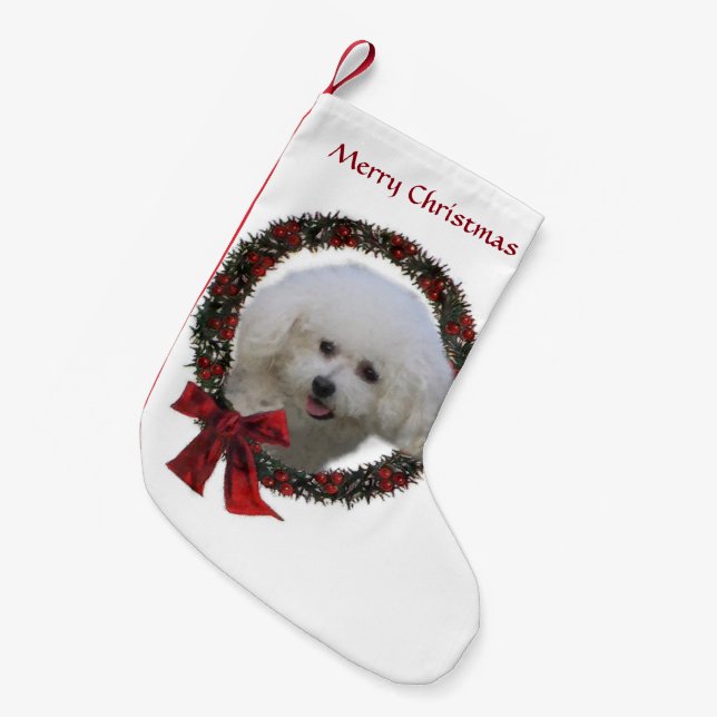 Calcetín Navideño Pequeño Navidades de Bichon Frise (Frente (Colgado))