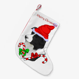 Calcetín Navideño Pequeño Navidades de Border Collie Santa Hat