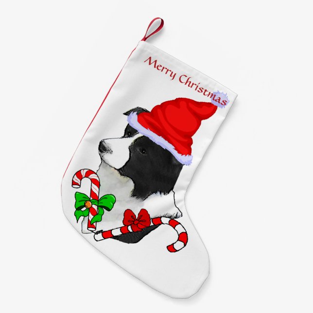 Calcetín Navideño Pequeño Navidades de Border Collie Santa Hat (Frente (Colgado))