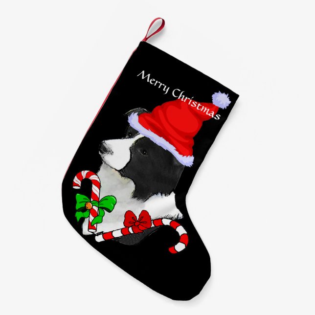 Calcetín Navideño Pequeño Navidades de Border Collie Santa Hat (Frente (Colgado))
