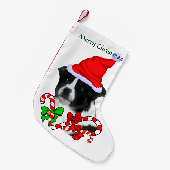 Calcetín Navideño Pequeño Navidades de Border Collie Santa Hat (Frente (Colgado))