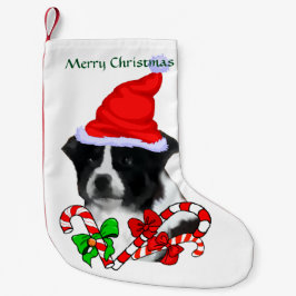 Calcetín Navideño Pequeño Navidades de Border Collie Santa Hat