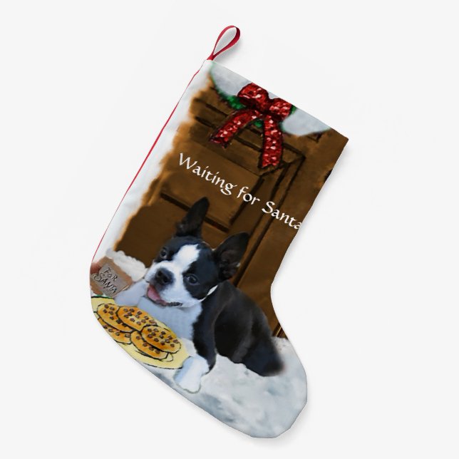 Calcetín Navideño Pequeño Navidades de Boston Terrier (Frente (Colgado))