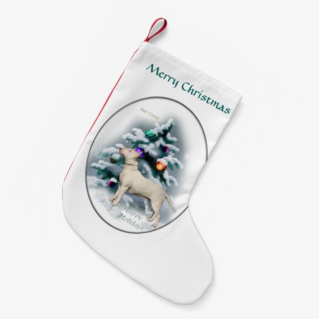 Calcetín Navideño Pequeño Navidades de Bull Terrier (Frente (Colgado))