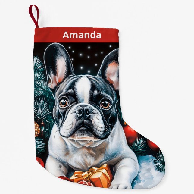 Calcetín Navideño Pequeño Navidades de Bulldog de Francia (Anverso)
