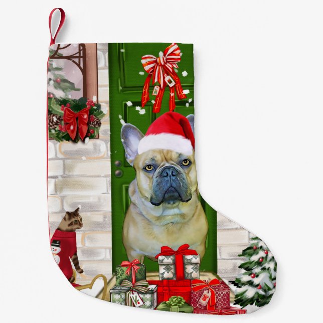Calcetín Navideño Pequeño Navidades de Bulldog de Francia (Anverso)