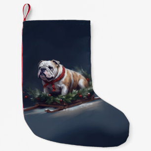 Calcetín Navideño Pequeño Navidades de bulldog nevan invierno