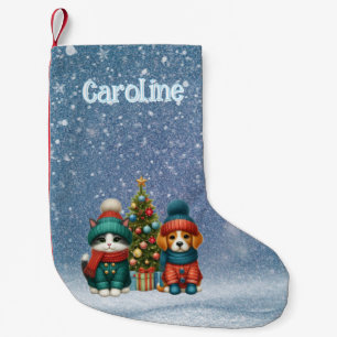Calcetín Navideño Pequeño Navidades de cachorro y gatito