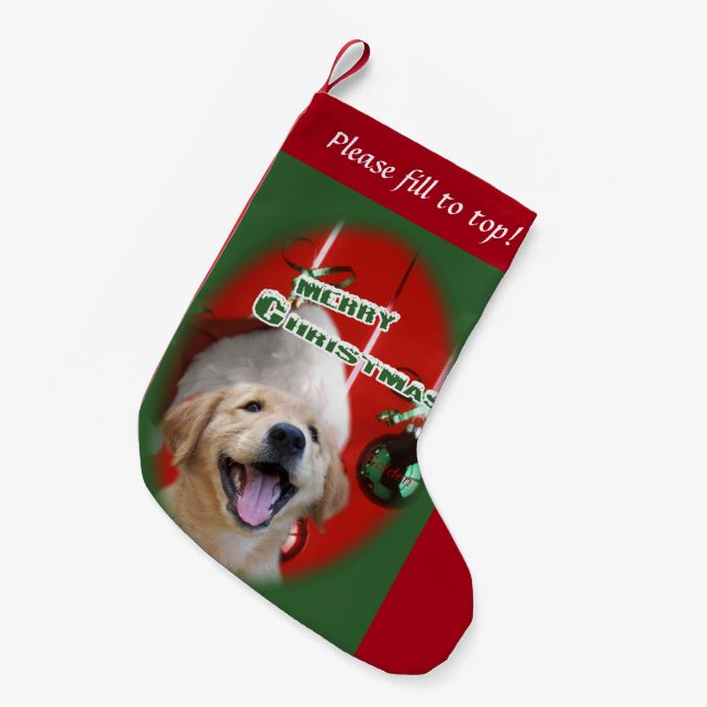Calcetín Navideño Pequeño Navidades de Cachorros de Golden Retriever (Frente (Colgado))