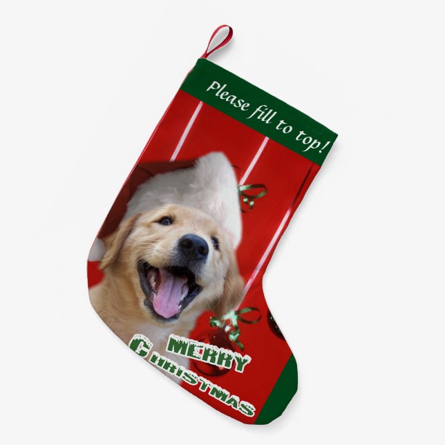 Calcetín Navideño Pequeño Navidades de Cachorros de Golden Retriever (Frente (Colgado))