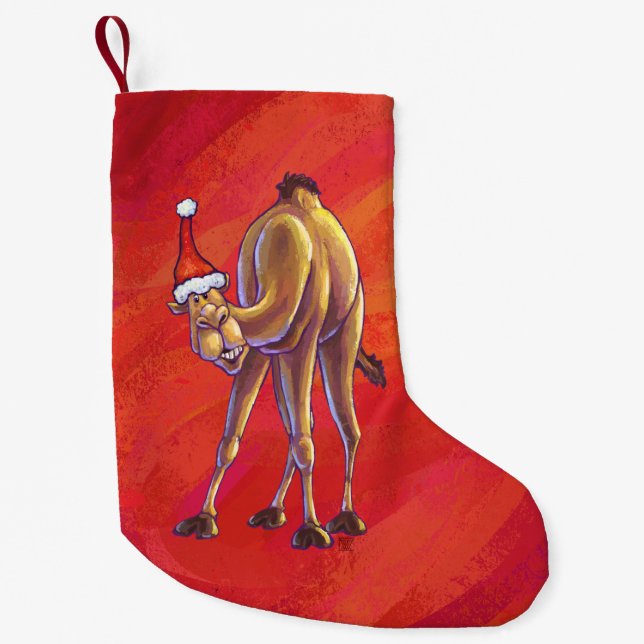 Calcetín Navideño Pequeño Navidades De Camellos Cuidados En Rojo (Anverso)