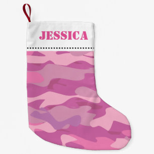Calcetín Navideño Pequeño Navidades de camuflaje del ejército de color rosa