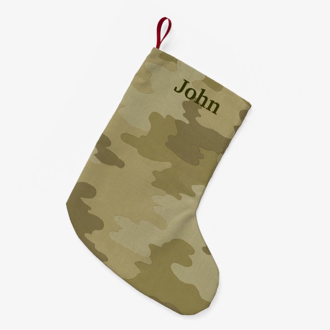Calcetín Navideño Pequeño Navidades de camuflaje ligero personalizado descan (Frente (Colgado))