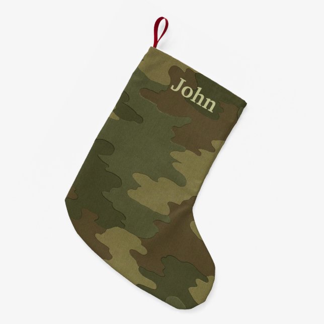 Calcetín Navideño Pequeño Navidades de camuflaje oscuro y personalizados se  (Frente (Colgado))