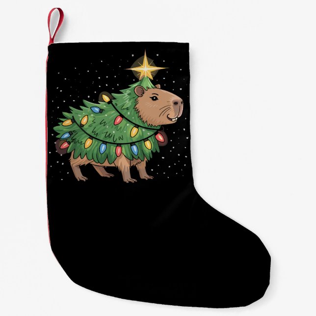 Calcetín Navideño Pequeño Navidades de Capybara Regalos Capy Gracioso Árbol  (Anverso)
