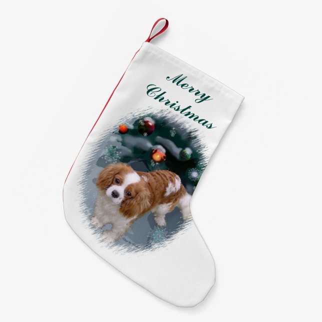 Calcetín Navideño Pequeño Navidades de Cavalier King Charles Spaniel (Frente (Colgado))