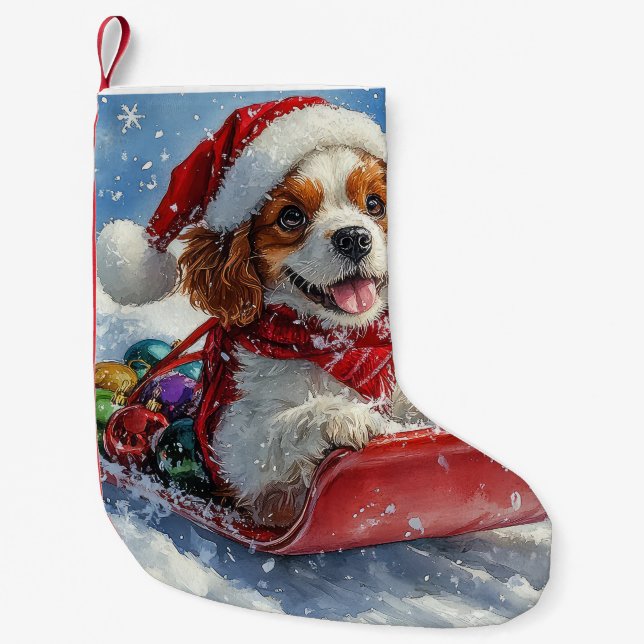 Calcetín Navideño Pequeño Navidades de Cavalier King Charles Spaniel Dog Sle (Anverso)